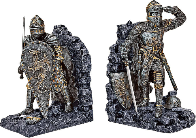 Design Toscano Arthurian Knight Bookends,Grey Stone,8 Inch, Set of Two