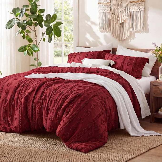 Bedsure Tufted Boho Comforter Set King, Bedroom Decor Bedding Set Beige