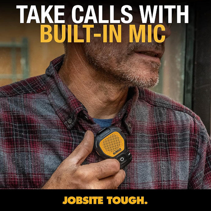 DEWALT Mini Wearable Bluetooth Speaker, Clip-On Jobsite Pro (Yellow)