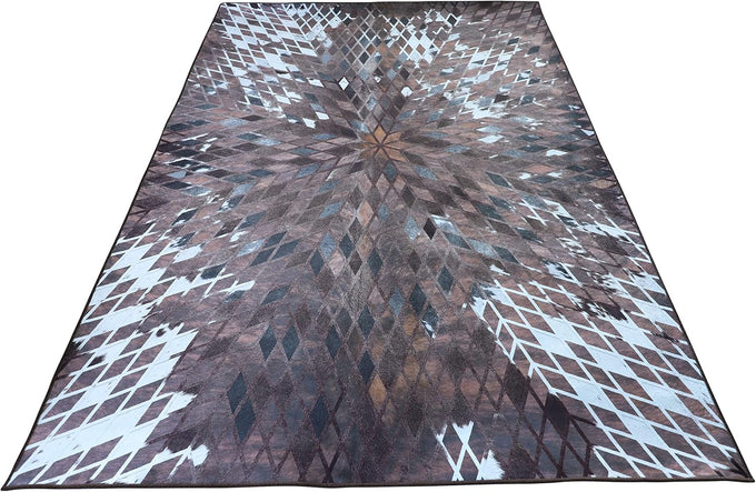 Walk on Me Faux Cowhide Contemporary Area Rug 6x9 Patchwork Supernova Eruption Polyester Rug with Cotton-Canvas Backing