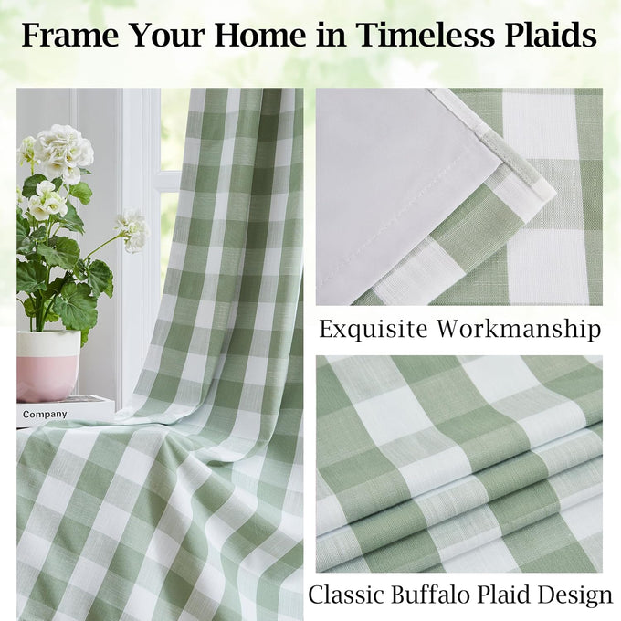 Sage Green Buffalo Plaid Full Blackout Curtains 95 Inches Length