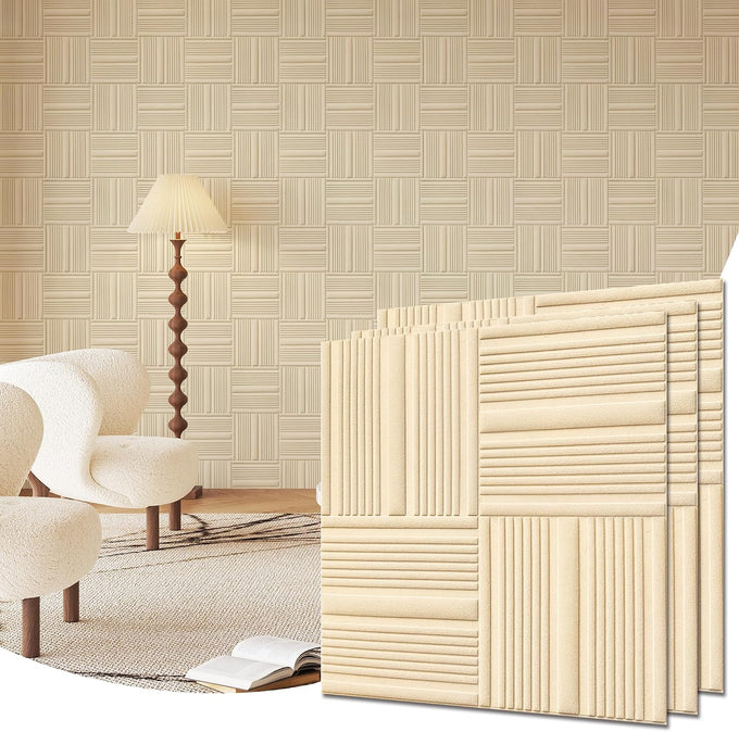 Velvet 3d wall panels for Interior wall Decor peel and stick, Soundproof Geometric Textured 3d Wall Panels for Living Room, Bedroom, TV Background 17.7" x 17.7", Cover 26.15 Sq.Ft Cream White
