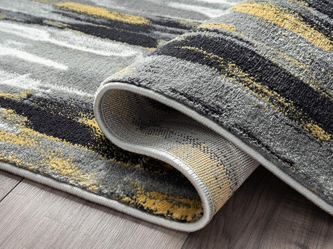 Abani Porto PRT140C Contemporary Grey and Yellow Abstract Area Rug 5'3"x7'6"