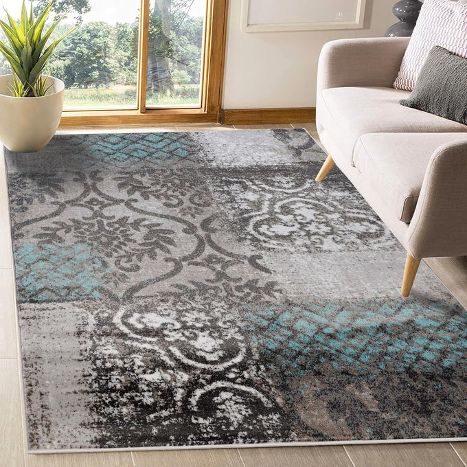 Superior Bristol Collection Area Rug, 8mm Pile Height with Jute Backing, Chic Geometric Damask Patchwork Design, Fashionable and Affordable Woven Rugs - 2'7" x 8' Runner, Beige & Brown