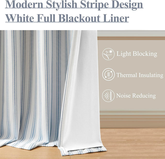 ZJDECOR Blue Striped Blackout Curtains 84 Inches Length,Back Tab Rod Pocket