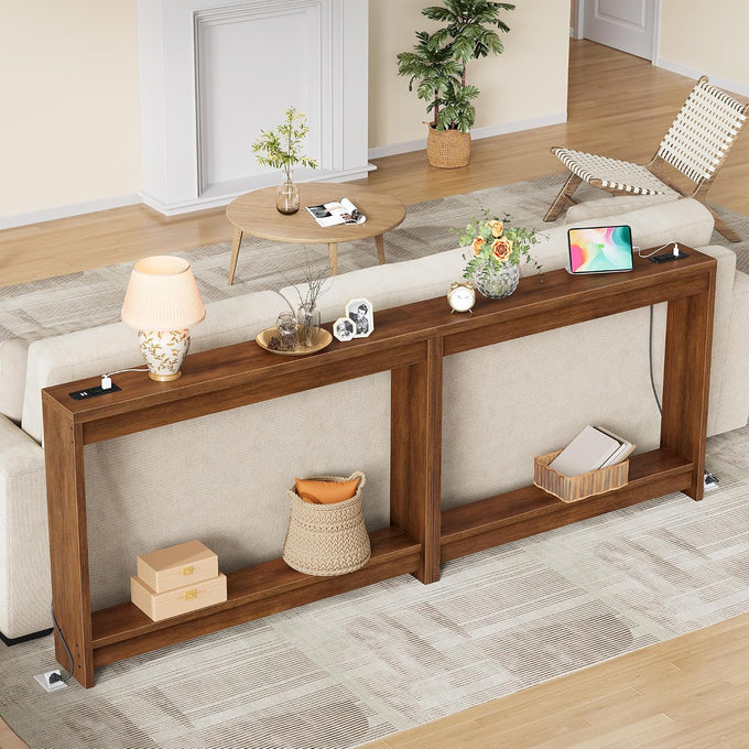 FAVOOSTY 39.4" Sofa Table Behind Couch, Narrow Console Table, Rustic Brown