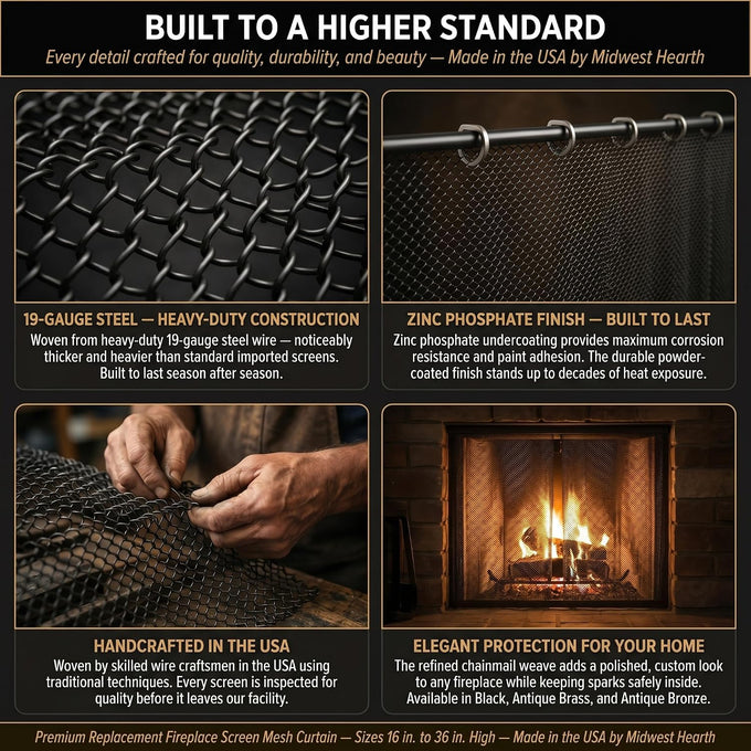 Midwest Hearth Fireplace Mesh Curtain, 20 in, Antique Bronze, Made in USA