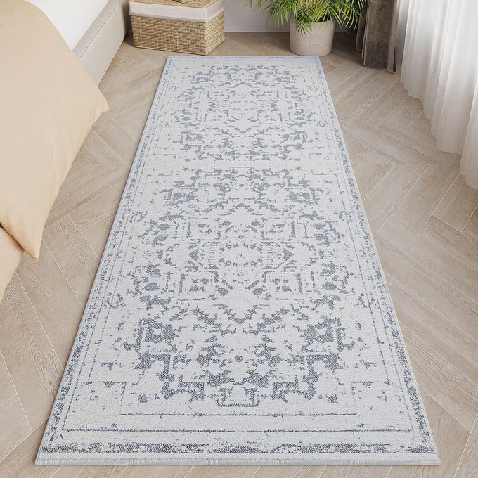 Vintage Runner Rug Non Slip for Hallway Bathroom Kitchen 3x10 ft, Ultra Soft Boho Carpet Runner with Low Pile Design Machine Washable Runner Rugs for Entryway Laundry Living Room (Black)