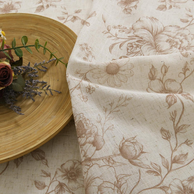 XWZO Floral Curtains for Living Room Linen Farmhouse Curtains 96 Inch Length Taupe Floral Patterned Curtain Peony Flower Printed Back Tab Curtain Bedroom Window Drapes 2 Panels