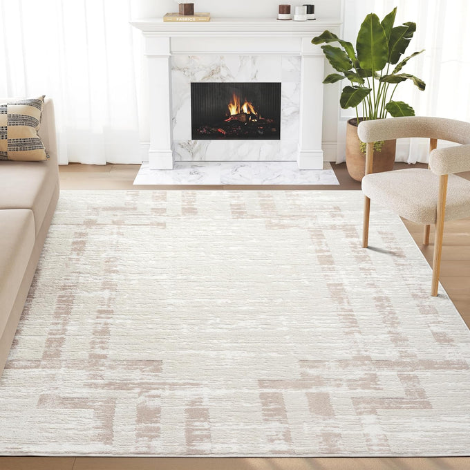 Abani Cream Area Rug for Living Room, Bedroom - Art Deco Pattern- 5' x 8' -Durable & Easy to Clean