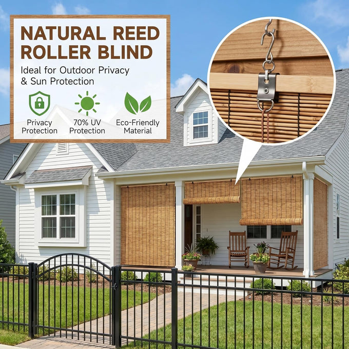 Bamboo Roll Up Blinds for Outdoor Patio and Porch, Bamboo Shades with Lifter for Windows, 48" 50" 64" 72" 78" Outdoor Bamboo Blinds Roller Shades, UV Protection, Privacy Screen(Brown,W72 x H64)