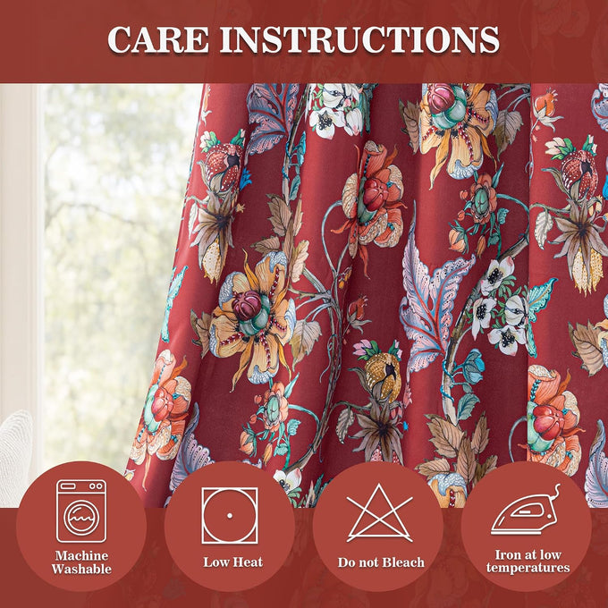 MYSKY HOME Floral 95% Blackout Curtains 108 inches Length 2 Panels Set Black Out Thermal Insulated Privacy Protect Vintage Spring Window Treatment Grommet Top for Living Room, 2 Pcs, Terracotta
