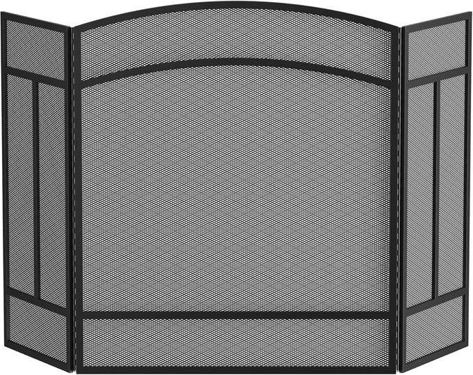 Fire Beauty 3 Panel Wrought Iron Fireplace Screen Spark Guard Cover(Black)