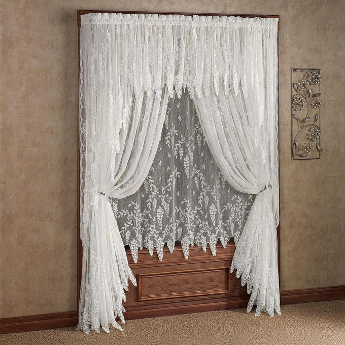 Traditional Wisteria Arbor Lace Window Treatment, Sage, 6 Pc Set