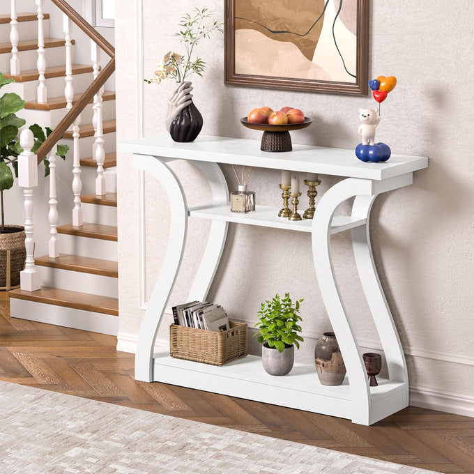 Wood Console Table, 3-Tier Accent Sofa Table (Black)