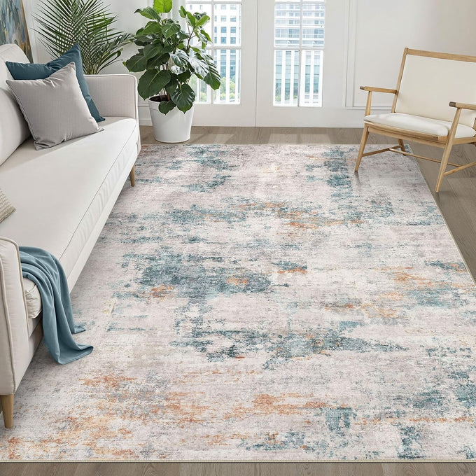 LOONGRUG 8x10 Area Rugs Washable Neutral Modern Rug for Living Room Brown
