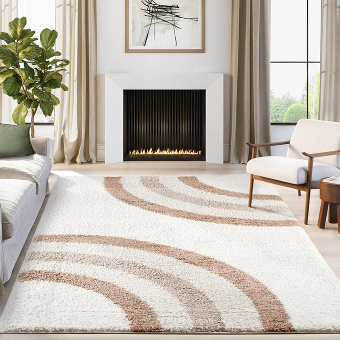 Abani Lisbon Collection Cream & Rust Area Rug, 4' x 6' – Geometric Design, Non-Shedding, Easy to Clean, Durable for Living Rooms, Bedrooms & Offices, Pet & Kid Friendly