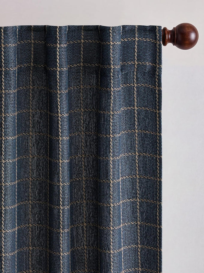 NICETOWN Plaid Jacquard Brown Bedroom Curtains, Rod Pocket & Back Tab Geometric Pattern Thick Wovern Mudcloth Rustic Farmhouse Window Drapes for Home Decor, W52 x L96, 2 Panels