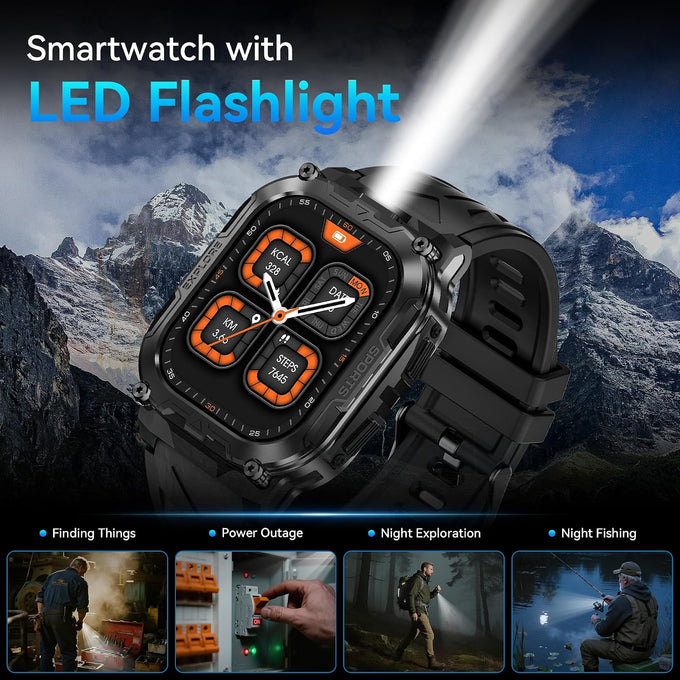AMAZTIM Smart Watch, Rugged Fitness Watch, 40 Days Battery, Flashlight
