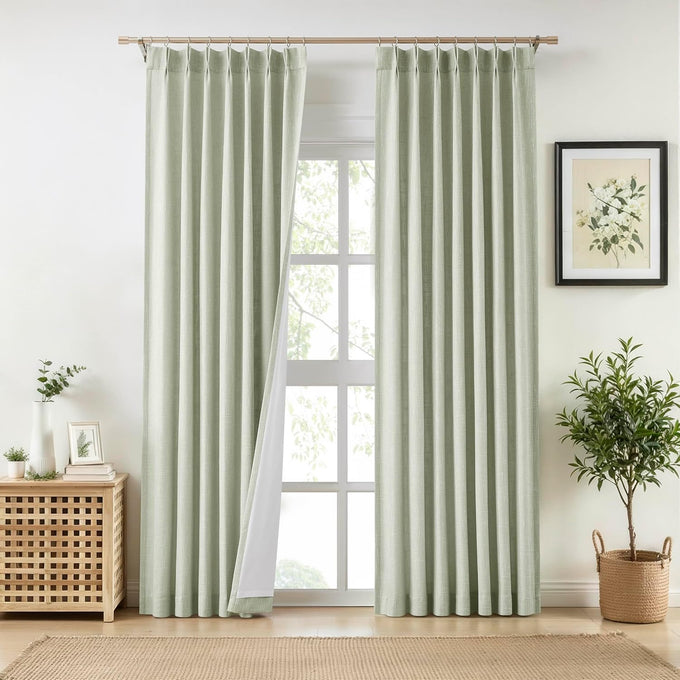 WEST LAKE Soft Green Pinch Pleated Light Filtering Curtains 90 Inches Long
