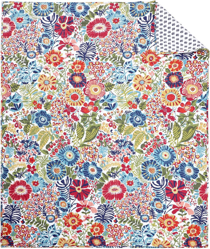 Levtex Home - Day Garden - Throw - Bold Floral - White Red Pink Green Ochre Teal - Throw (50x60in.) - Cotton