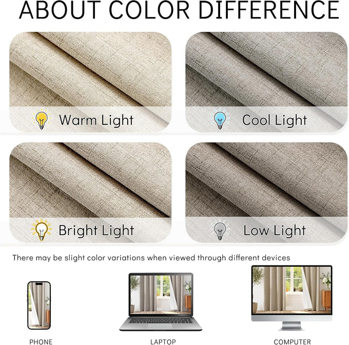 ChrisDowa Linen Drapes for Bedroom & Living Room 100% Blackout Curtains 96"