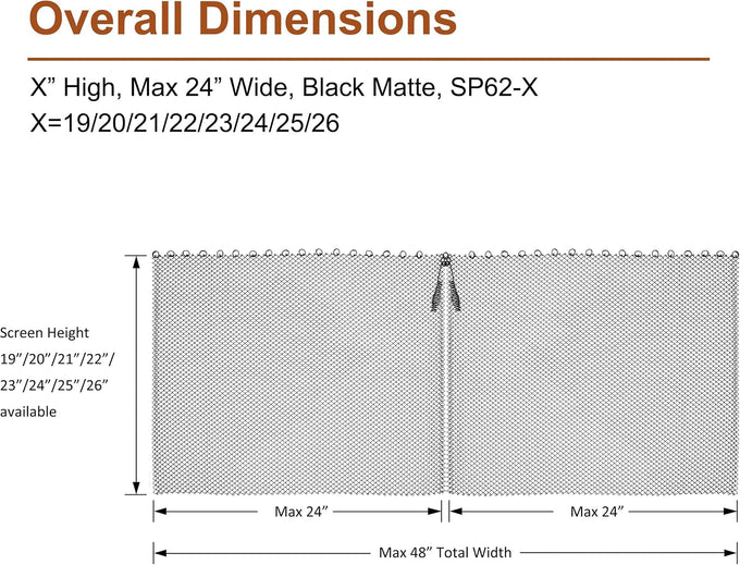 LegendFlame Fireplace Mesh Screen Curtain 19” High, Two 24" Wide Panels, Black Matte, SP62-19