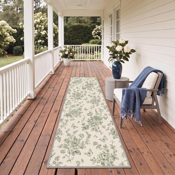 GENIMO 5x8 Outdoor Rug, Washable for Patio and Deck, Beige Olive
