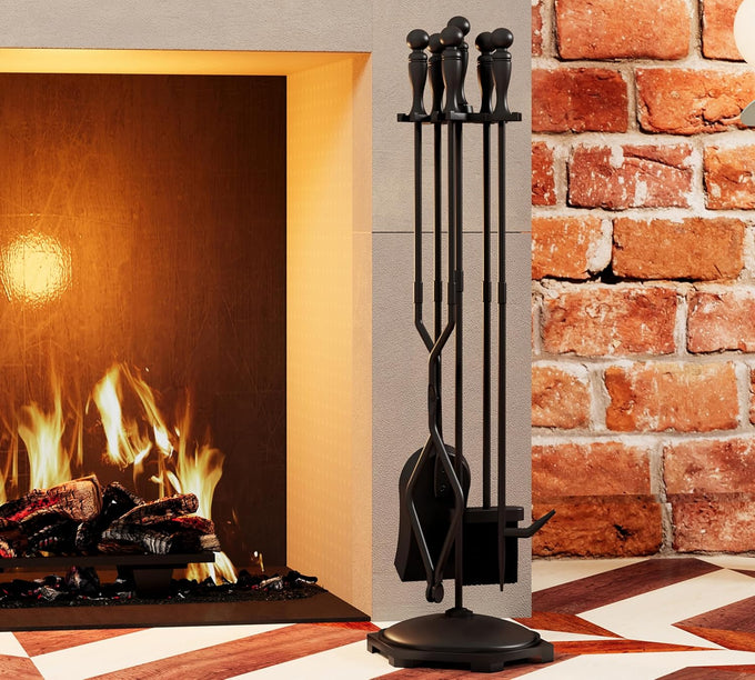 Fire Beauty 5Pcs Wrought Iron Fireplace Tools Indoor Outdoor Set