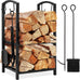 Best Choice Products 5-Piece Indoor Outdoor Wrought Iron Firewood Log Storage Rack Holder Firepit Tools Set for Fireplace, Fire Pit, Stove w/Hook, Broom, Shovel, Tongs - Black