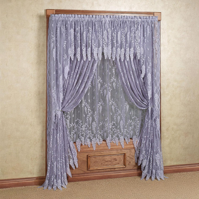 Traditional Wisteria Arbor Lace Window Treatment, Sage, 6 Pc Set