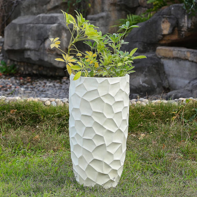 LuxenHome 22" H Concrete Tall Planter with Drainage Hole and Rubber Plug