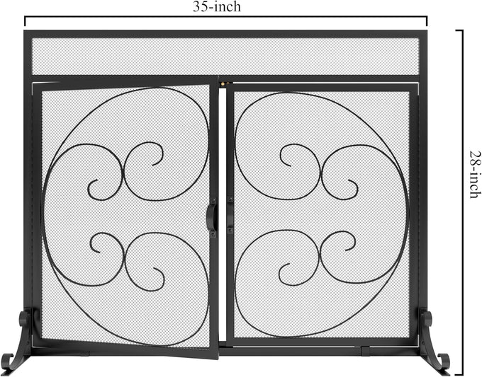 Fire Beauty Wrought Iron Fireplace Screen Magnetic Door Spark Guard Black