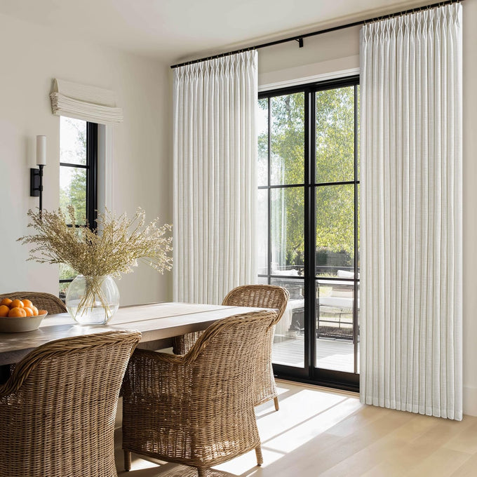 Natural Pinch Pleated Linen Blend Semi Sheer Window Curtains 90 Inches Long