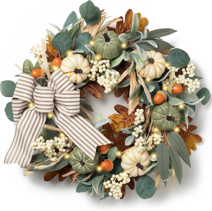 Valery Madelyn 20'' Fall Wreaths for Front Door with LED Lights