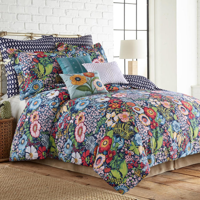 Levtex Home - Day Garden - Throw - Bold Floral - White Red Pink Green Ochre Teal - Throw (50x60in.) - Cotton