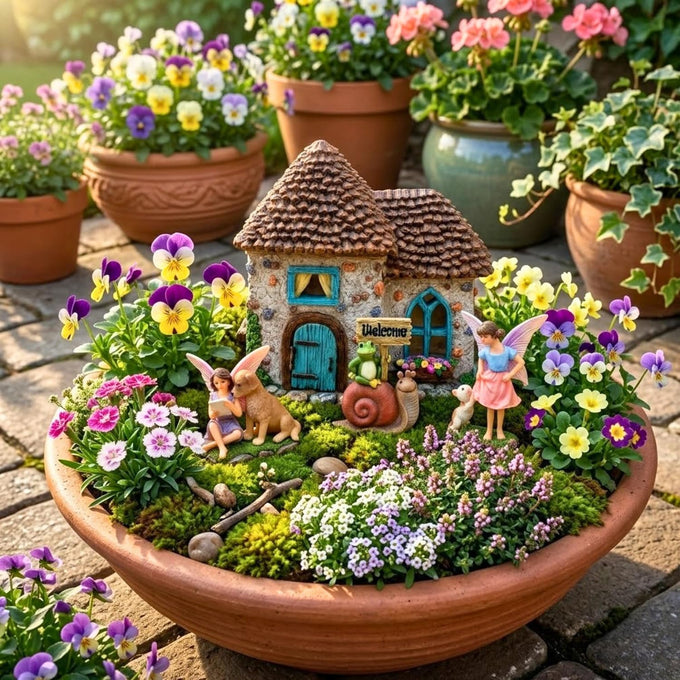 PRETMANNS Fairy Garden House Kit for Outside - Pinecone, 2 Fairies & Sign
