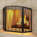 Kingson Childproof Fireplace Screen 3- Panel Modern Handcrafted Wrought Iron Foldable Metal Mesh, Heavy Duty Decorative Fireplace Spark Guard Cover for Living Room Home Decor Black Finish