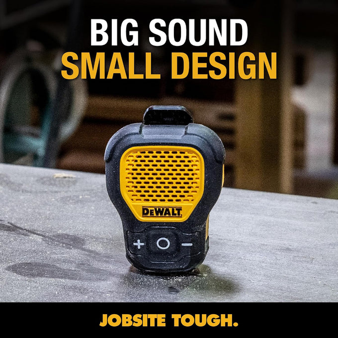 DEWALT Mini Wearable Bluetooth Speaker, Clip-On Jobsite Pro (Yellow)