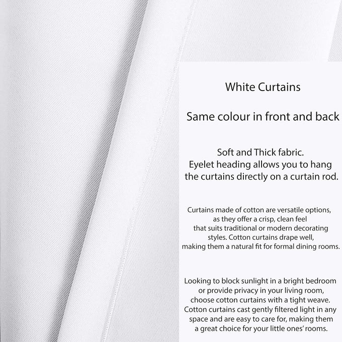 Tiny Break White Cotton Curtains - Solid & Thick Window Curtains 72 Inch Long, Made of 100% Cotton, Grommet Top, Moderate Room Darkening Bedroom & Living Room Drapes - 55 x 72 Inch - Set of 2