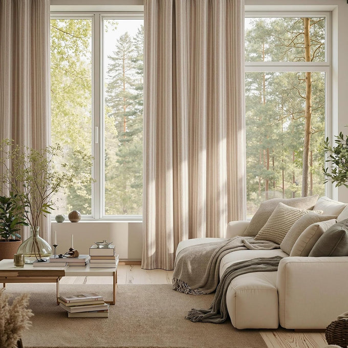 MYSKY HOME Taupe Striped Linen Curtains 100% Blackout 52Wx84L,2 Panels