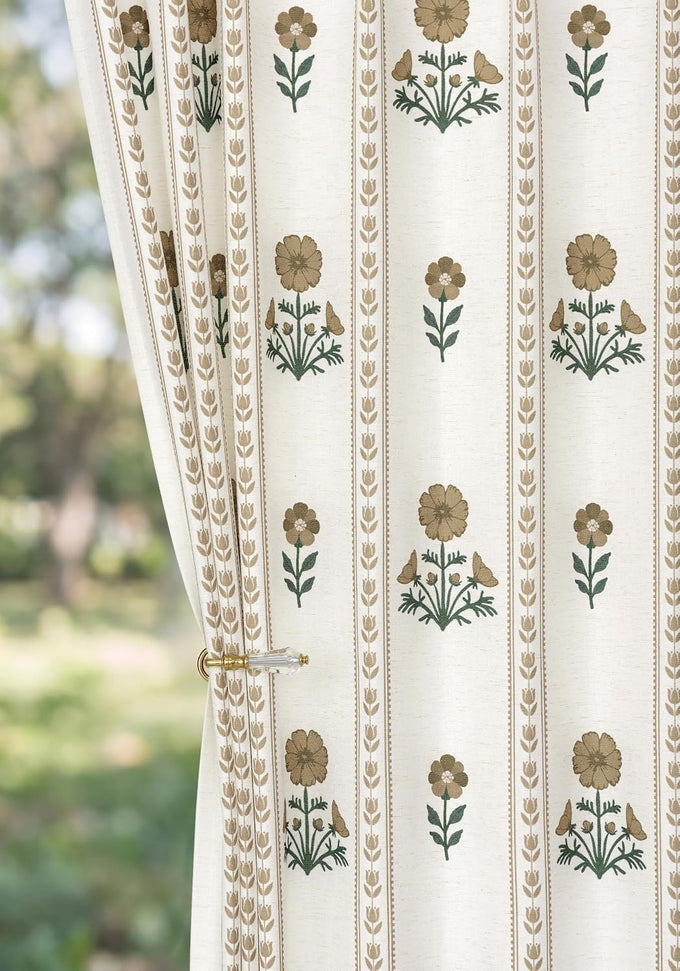 Pinch Pleated Curtains Luxury Light Filtering Floral Curtains for Living Room Bedroom Dining Room - 95 Inches Linen Drapes Farmhouse Window Curtains with Hooks - 2 Panels Set, 40" W x 95" L