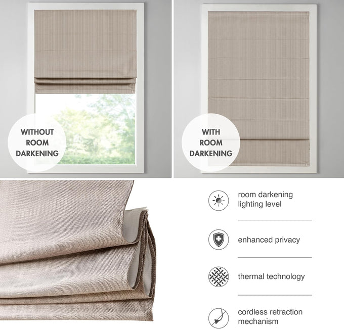 Madison Park Roman Shade, Room Darkening Blind Cordless, 23x64 Sheen Taupe