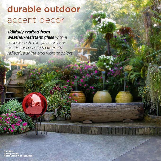 Alpine Corporation 10" Diameter Indoor Outdoor Glass Gazing Globe Yard Decor, Red