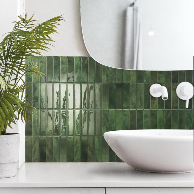 Smart Tiles Peel and Stick backsplash, Stacked Forest Green, 11.43"x9"