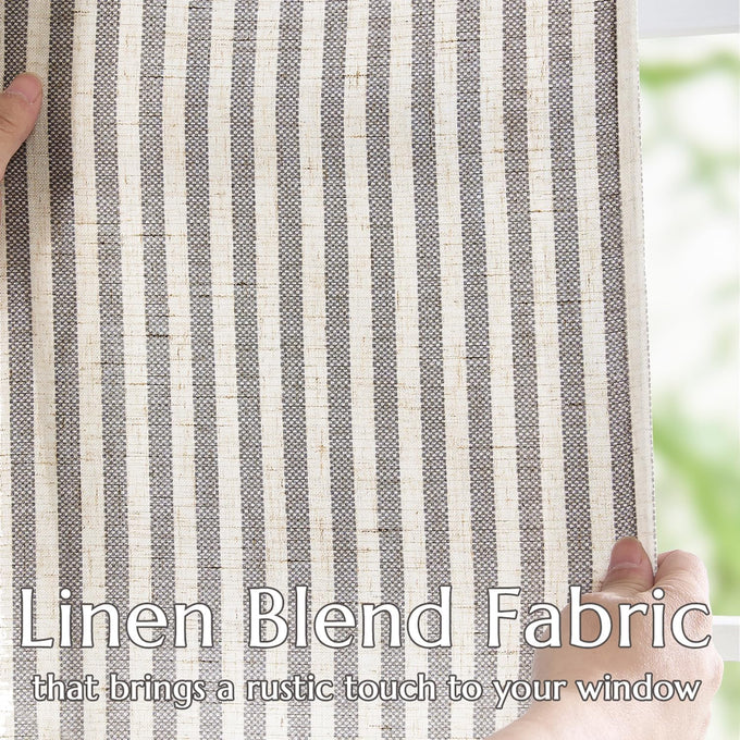jinchan Linen Curtains 84" Charcoal Grey Stripe on Beige Back Tab 4 Panels