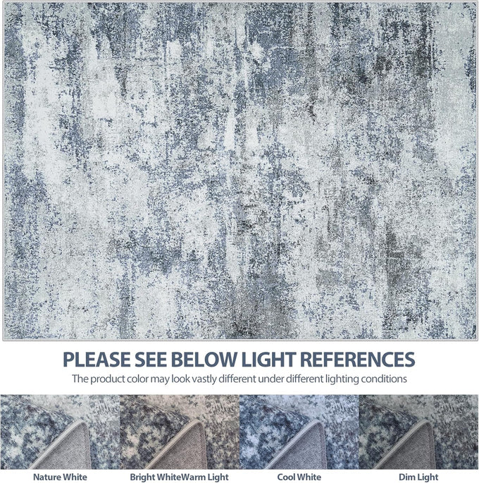 8x10 Area Rugs for Living Room Washable Bedroom Dining Room Blue Grey