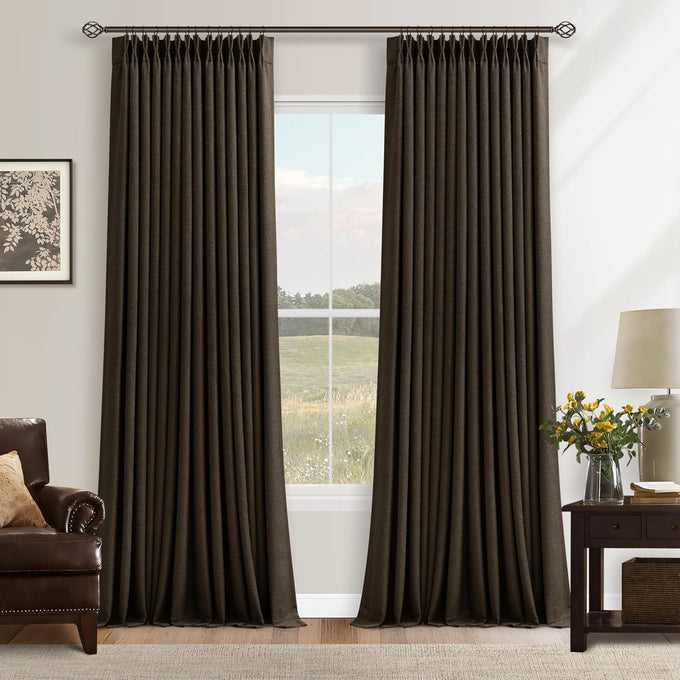 Oatmeal 102 Inch Blackout Linen Pleated Curtains for Bedroom Living Room