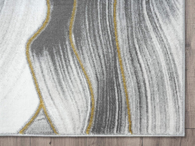 Abani Grey & Gold Metallic Contemporary Ribbon 4' x 6' Area Rug, Rugs Swirl Design Neutral Non-Shed Bedroom Rug