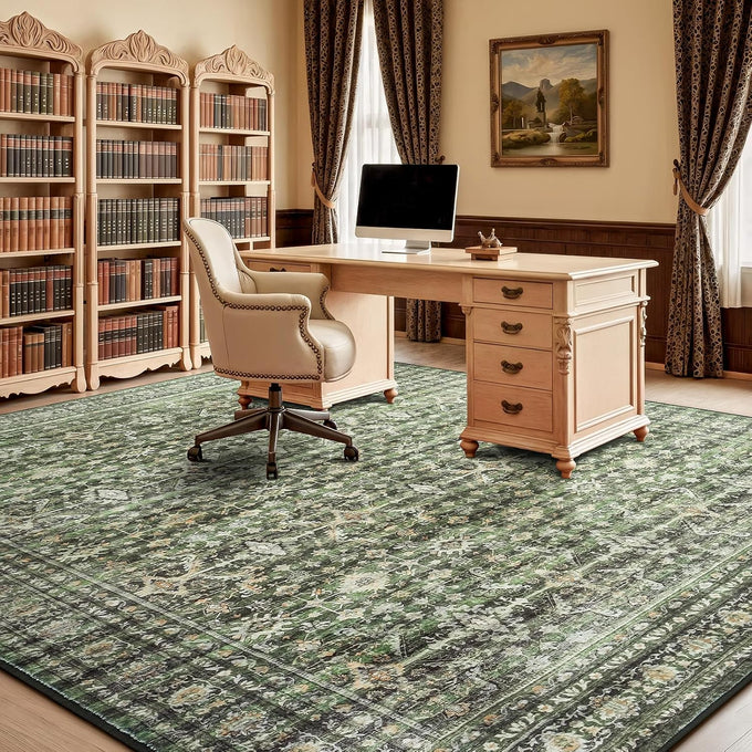 8x10 Area Rugs for Living Room Green Washable Non-Slip Large Carpet